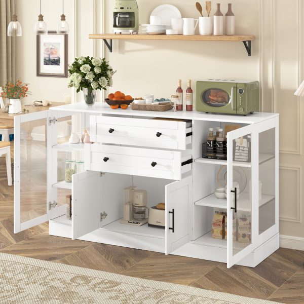 58.3" Modern Buffet Sideboard Storage Cabinet with 4 Doors, 2 Drawers, Adjustable Shelves, Built-in Power Outlet, Acrylic Panels & Aluminum Alloy Handles, for Dining Room, Living Room and Kitchen