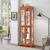 Lighted Glass Curio Display Cabinet with Wooden Frame, Glass Storage & Wine Cabinet, Toy Display Case for Living Room, Kitchen & Pantry C Bulb Included