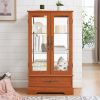 Lighted Glass Curio Display Cabinet with Adjustable Glass Shelves, 2 Doors & 1 Drawer C Light Bulb Included