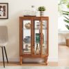 2-Door Lighted Curio Cabinet with Tempered Glass Doors, Mirrored Back & Adjustable Shelves C Bulb Included for Home & Office