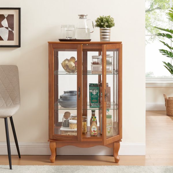 2-Door Lighted Curio Cabinet with Tempered Glass Doors, Mirrored Back & Adjustable Shelves C Bulb Included for Home & Office