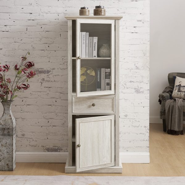 5-297.jpg Tall Freestanding Storage Cabinet with Glass Door, Shelves & Drawer C Versatile Sideboard for Living Room, Kitchen & Dining Room
