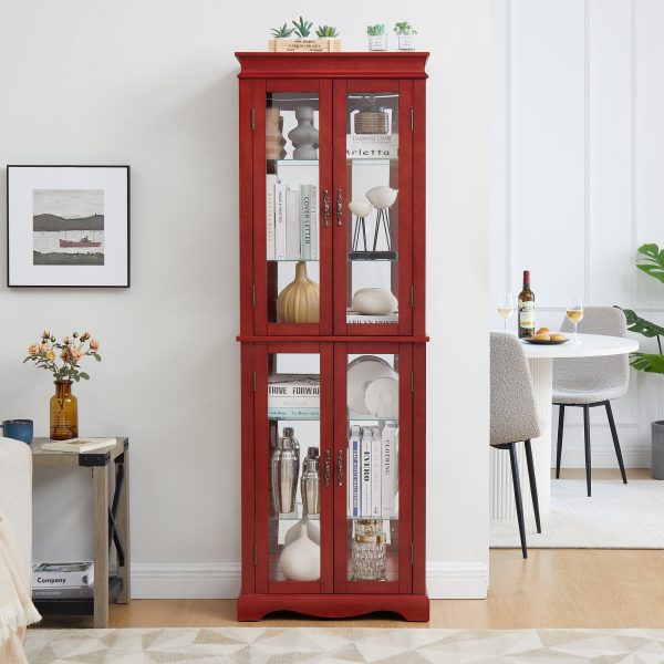5-298.jpg Lighted Glass Curio Cabinet with Wood Frame C Multipurpose Display & Storage for Wine, Toys, Living Room/Kitchen/Pantry (Bulb Included)
