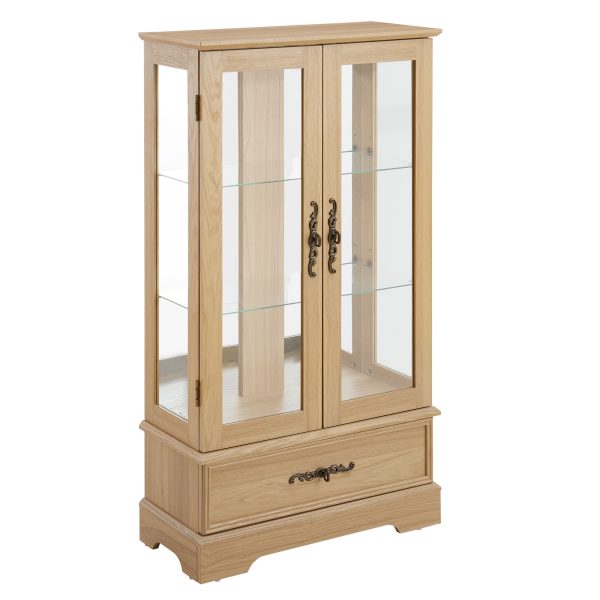 5-299.jpg Lighted Glass Curio Cabinet with Adjustable Glass Shelves, 2 Doors, 1 Drawer & Included Light Bulb