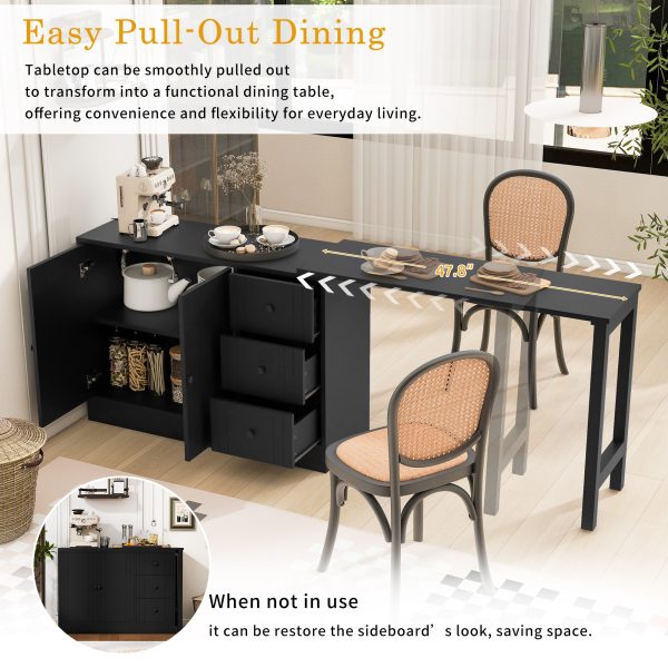 Multifunctional Wooden Sideboard with Extendable Table C 2-Door & 3-Drawer Storage Cabinet, Suitable for Living Room, Study, Foyer and Kitchen