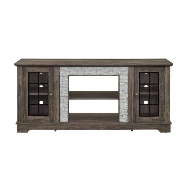 58" Modern TV Stand with 2-Door Storage, Faux Stone Media Console, Grey Large Entertainment Center for Living Room