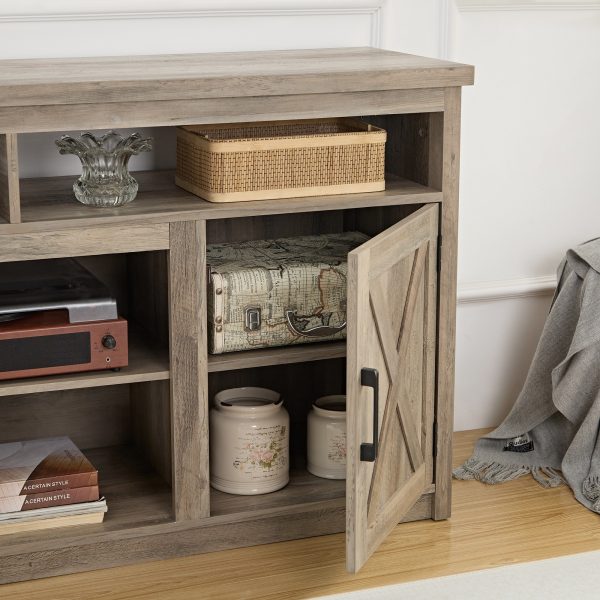 Farmhouse Barn Door TV Media Stand, Modern Entertainment Console for TVs Up to 65" with Open & Closed Storage