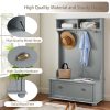 5-307.jpg Modern Classic Hall Tree with Coat Hooks & Shoe Storage Bench, Entryway Organizer with Open Shelves and Shoe Cabinets
