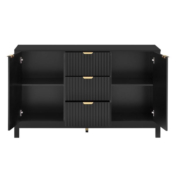5-31.jpg Wave-Design Storage Sideboard with 3 Adjustable Shelves, 3 Drawers & Soft-Close Doors, Metal Handle Accent Console Table for Study, Hallway & Living Room, Available in 3 Colors