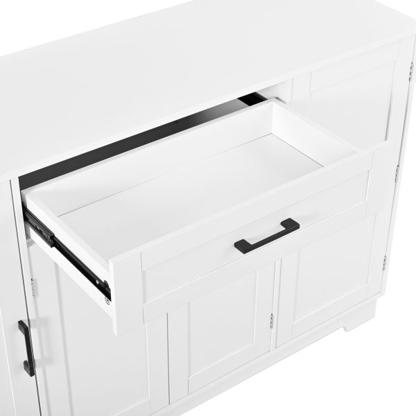 54.3" Sideboard Buffet Storage Cabinet with 4 Doors, 1 Drawer & Adjustable Shelves, Melamine MDF Construction, Aluminum Alloy Handles, Side Shelves & Hanging Rod, Ideal for Dining Room
