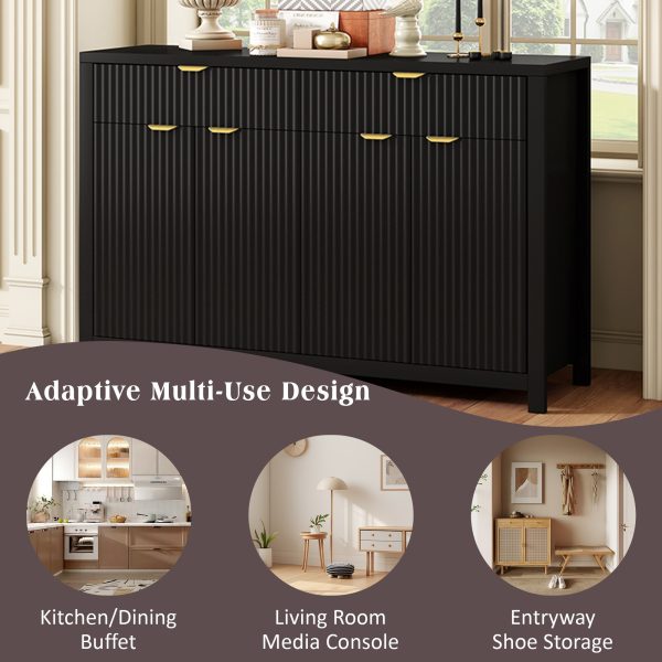 5-35.jpg Modern 55.1'' Buffet Sideboard Cabinet with 2 Drawers & 4 Doors, Adjustable Shelves, Wave-Pattern Design, Aluminum Handles & Painted MDF, Scandinavian Storage Cabinet for Dining Room & Living Room