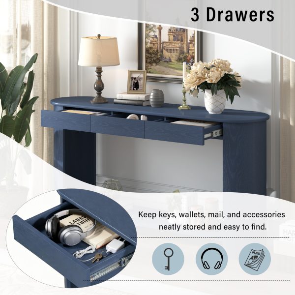 59.8'' Modern Farmhouse Console Table with Oak Veneer, 3 Drawers & Lower Shelf, Semi-Circular Design Wood Sofa Table, Ideal for Living Room, Hallway, Entryway, Foyer & Corridor