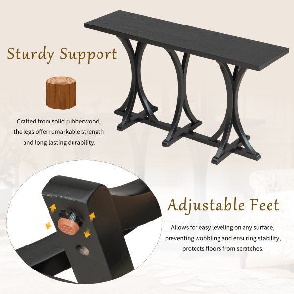 59.8'' Wooden Console Table with Oak Veneer Tabletop, Farmhouse Entryway Table with Slender Curved Rubber Wood Legs, Ideal for Living Room, Entryway, Hallway & Dining Areas