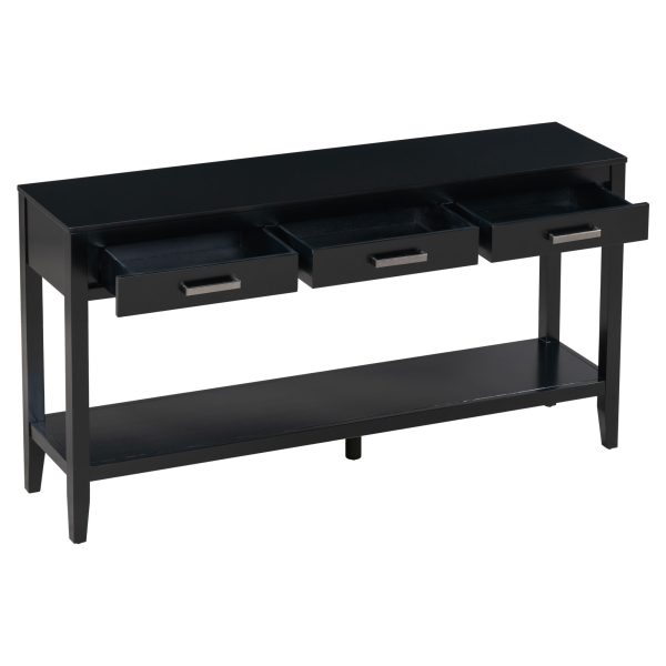 59.1'' Farmhouse Entryway Console Table with 3 Drawers & Open Bottom Shelf, Painted Finish Sofa Table with Vintage Iron Handles, Minimalist Versatile Table for Living Room, Hallway, Kitchen, Bedroom & Office
