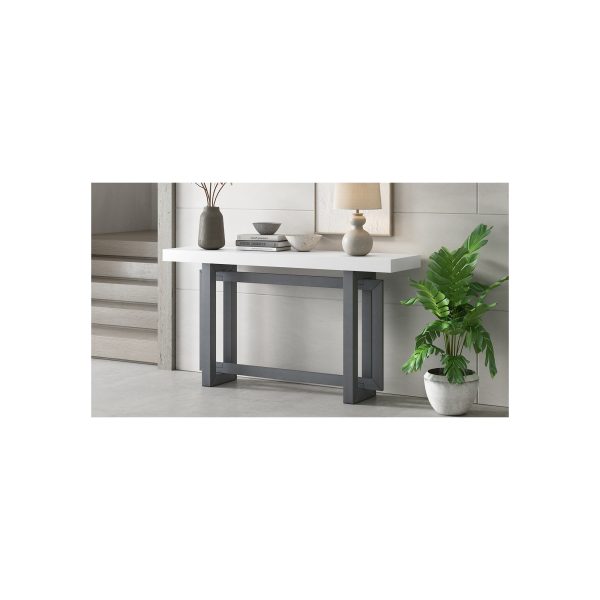 5-43.jpg 59.1'' Painted Entryway Console Table with Pine Veneer, Unique Triple-Rectangle Structure, Thick Solid Pine Legs, Extra-Long Sofa Table for Hallway, Living Room & Kitchen