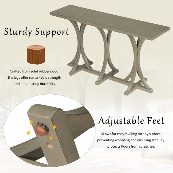 59.8'' Wooden Console Table with Oak Veneer Tabletop, Farmhouse Entryway Table with Slender Curved Rubber Wood Legs, Ideal for Living Room, Entryway, Hallway and Dining Areas