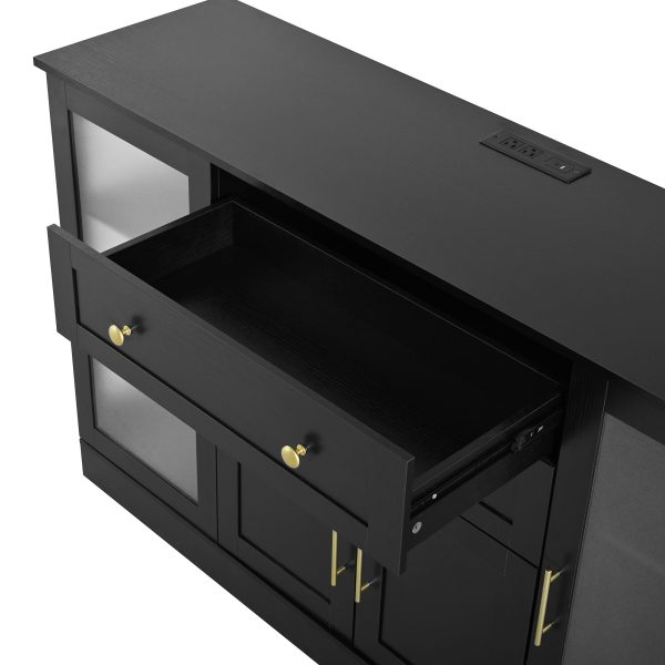 58.3" Modern Buffet Sideboard with 4 Doors, 2 Drawers, Adjustable Shelves, Built-in Power Outlet, Acrylic Panels & Aluminum Alloy Handles, Storage Cabinet for Dining Room, Living Room and Kitchen
