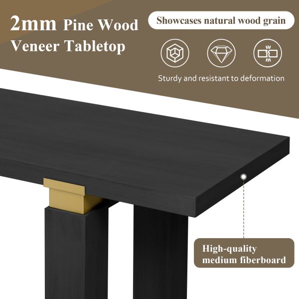 5-63.jpg 62.9" Modern Minimalist Console Table, Solid Wood Entryway & Sofa Table with Metal Decorative Accents, Built-in Open Storage Shelf, Suitable for Living Room and Hallway