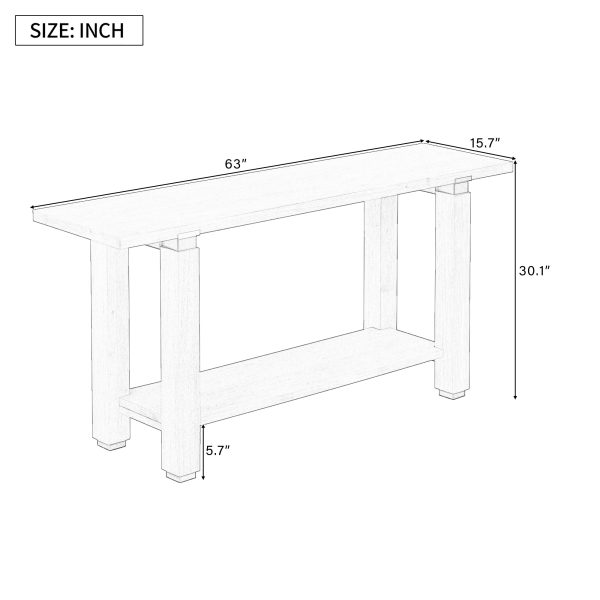62.9" Modern Minimalist Console Table, Solid Wood Entryway & Sofa Table with Metal Decor Accents and Integrated Storage Shelf, Ideal for Living Room and Hallway
