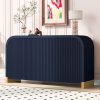 59.8'' Buffet Sideboard Cabinet with Arched Top, 4-Door Pine Veneer Storage with Wavy Textured Door Panels, Elegant Coffee Bar Console Table with Adjustable Shelves for Living Room & Foyer