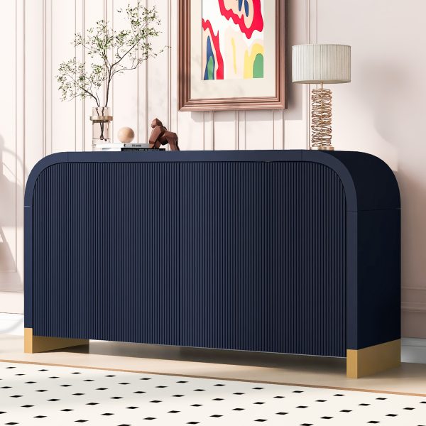 59.8'' Buffet Sideboard Cabinet with Arched Top, 4-Door Pine Veneer Storage with Wavy Textured Door Panels, Elegant Coffee Bar Console Table with Adjustable Shelves for Living Room & Foyer