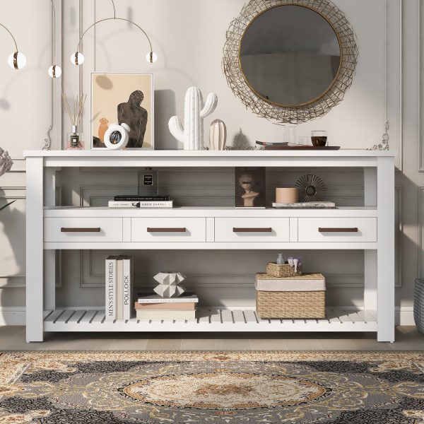5-7.jpg 61.5'' Large Entryway Console Table with 4 Drawers, 3-Tier Open Shelves and Metal Handles - Painted Design, Versatile for Living Room, Bedroom, Foyer & Kitchen
