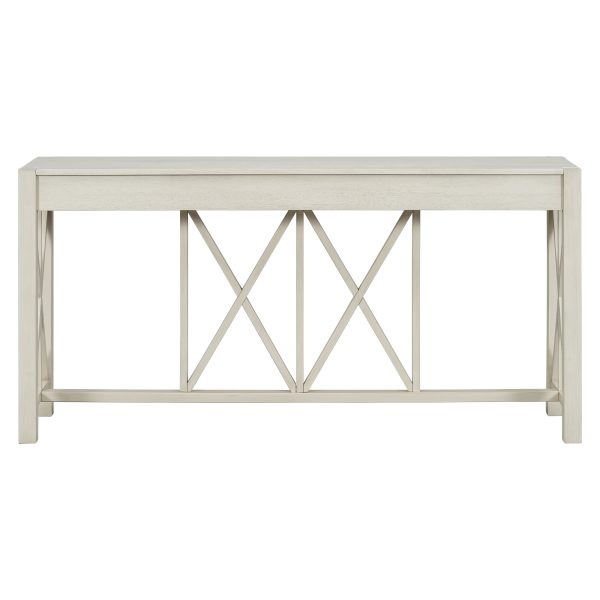 60-Inch Acacia Veneer Console Table | 4 Spacious Drawers + Open Bottom Storage, Modern Crisscross Design, Farmhouse Style Sofa Table Suitable for Living Room, Kitchen, Dining Room & Hallway