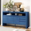 60" 3-Door & 3-Drawer Sideboard C Modern Ash Veneer MDF Storage Cabinet with Semi-Open Shelf & Semi-Circular Back Cutout, Large Capacity Buffet for Living Room, Hallway and Dining Area