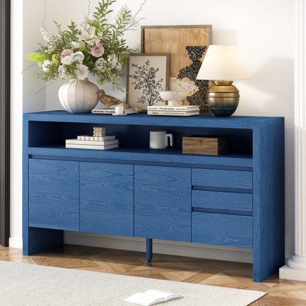 60" 3-Door & 3-Drawer Sideboard C Modern Ash Veneer MDF Storage Cabinet with Semi-Open Shelf & Semi-Circular Back Cutout, Large Capacity Buffet for Living Room, Hallway and Dining Area