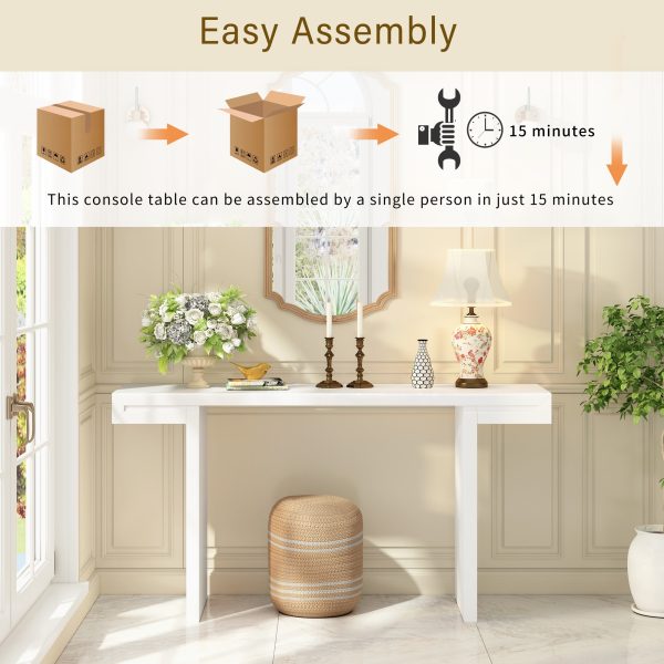 60" Large Console Table with Geometric Clean Lines, Painted Finish & Adjustable Feet C Stylish Entryway Table for Living Room, Entryway and Hallway