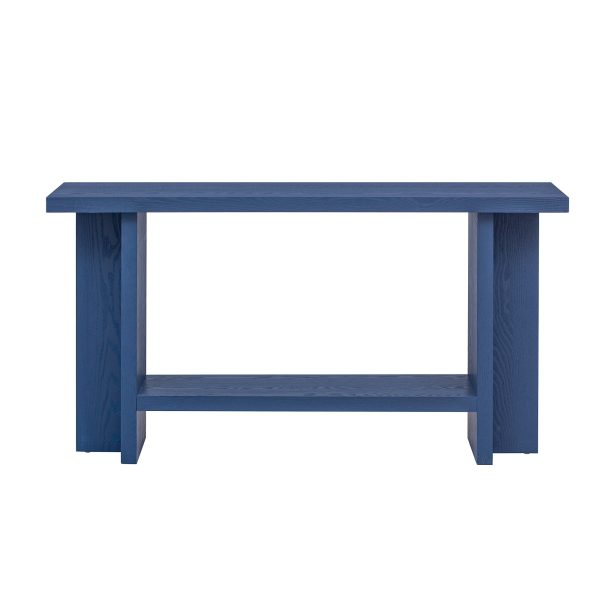 60'' Console Table with Ash Veneer & T-Shaped Legs, Minimalist Entryway Table with Large Top & Bottom Shelf, 120lbs Weight Capacity for Living Room, Hallway and Foyer