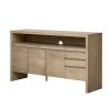 60" 3-Door 3-Drawer Sideboard C Modern Ash Veneer MDF Storage Cabinet with Semi-Open Shelf & Semi-Circular Back Cutout, Spacious Cabinet for Living Room, Hallway & Dining Area
