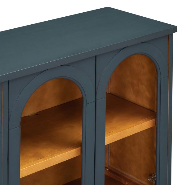 4-Door Arched Buffet Cabinet with Glass Doors & Large Storage, Adjustable Shelves for Kitchen, Dining Room & Living Room