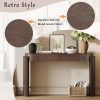 Natural Wood Grain Entryway Console Table with Fluted Design, Oval Top & 2 Drawers for Hallway & Living Room