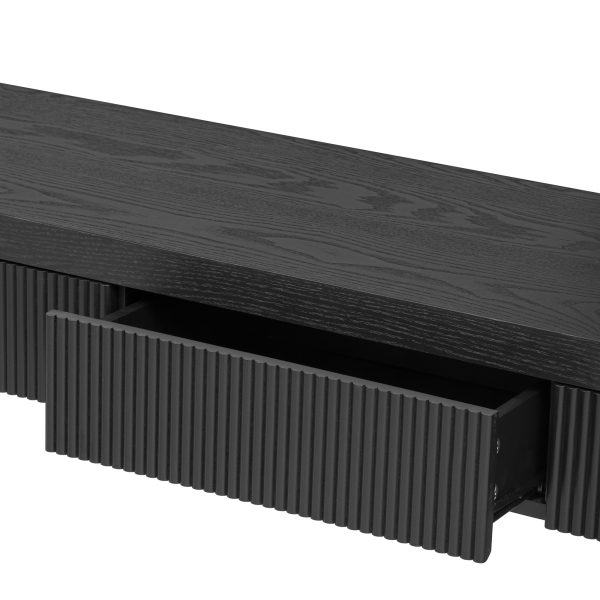 Rustic Console Table with 3 Fluted Drawers, Solid Wood Veneer Entryway Table with Natural Wood Grain for Living Room & Hallway